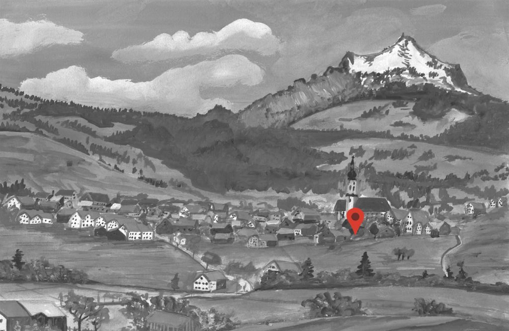 gezeichnetes Panorama von Wertach
